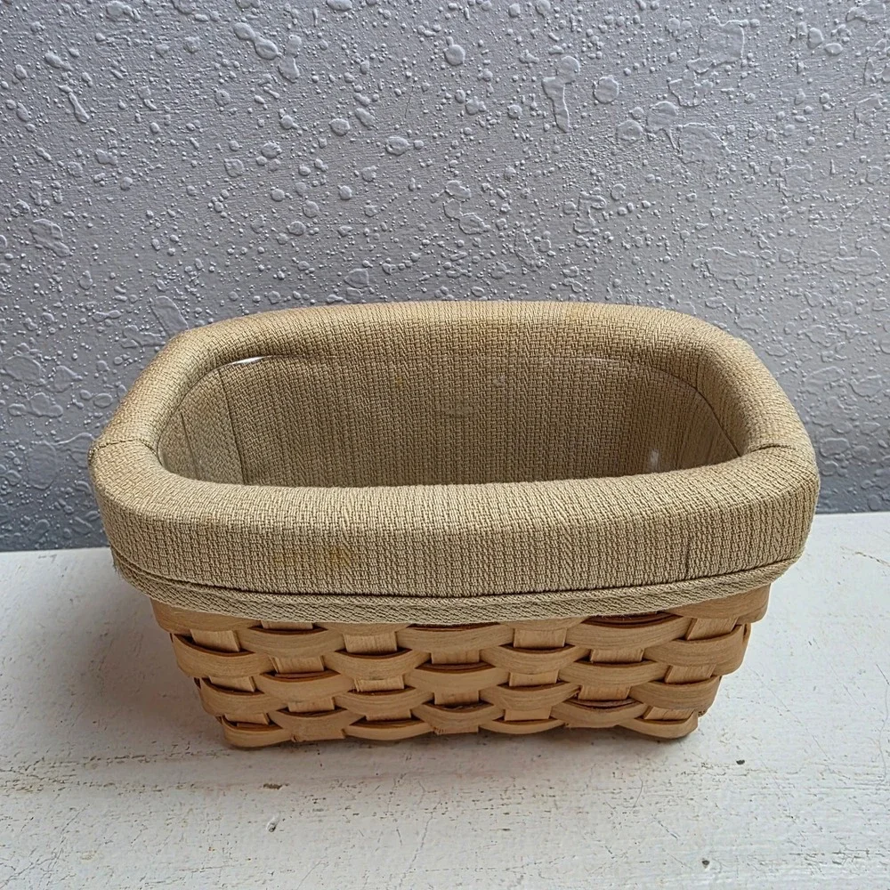 Small Basket Pair Green Bow Ribbon Wall Hanging & Tan Fabric Lined Rectangle